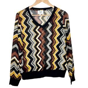 Missoni for Target Chevron Zigzag Sheer Long Sleeve Top Brown Black Womens M
